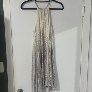 Paper Crane Elegant Cream and Blue Patterned Halter Dress